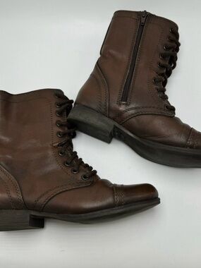 Steve Madden Troopa Boots Brown Leather Combat Lace Up Size 6